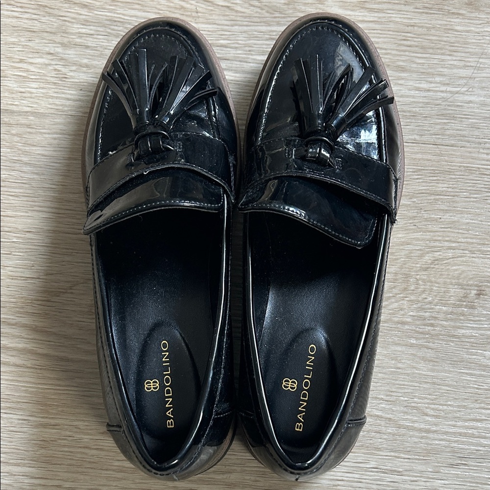 Bandolino Glossy Black Loafers with Tassels